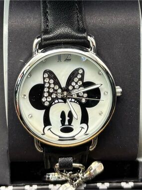 Minnie Mouse Crystal Bow Leather Strap Watch - #64